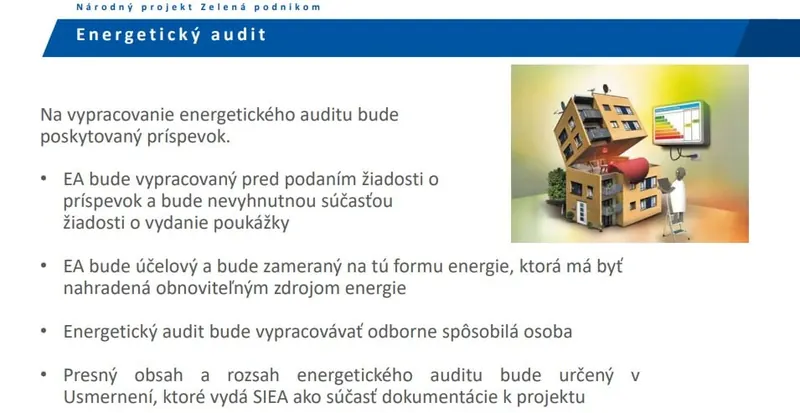 Snímka z prezentácie SIEA: energetický audit v projekte Zelená podnikom